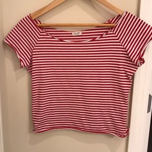 John Galt Red and white striped off shoulder top